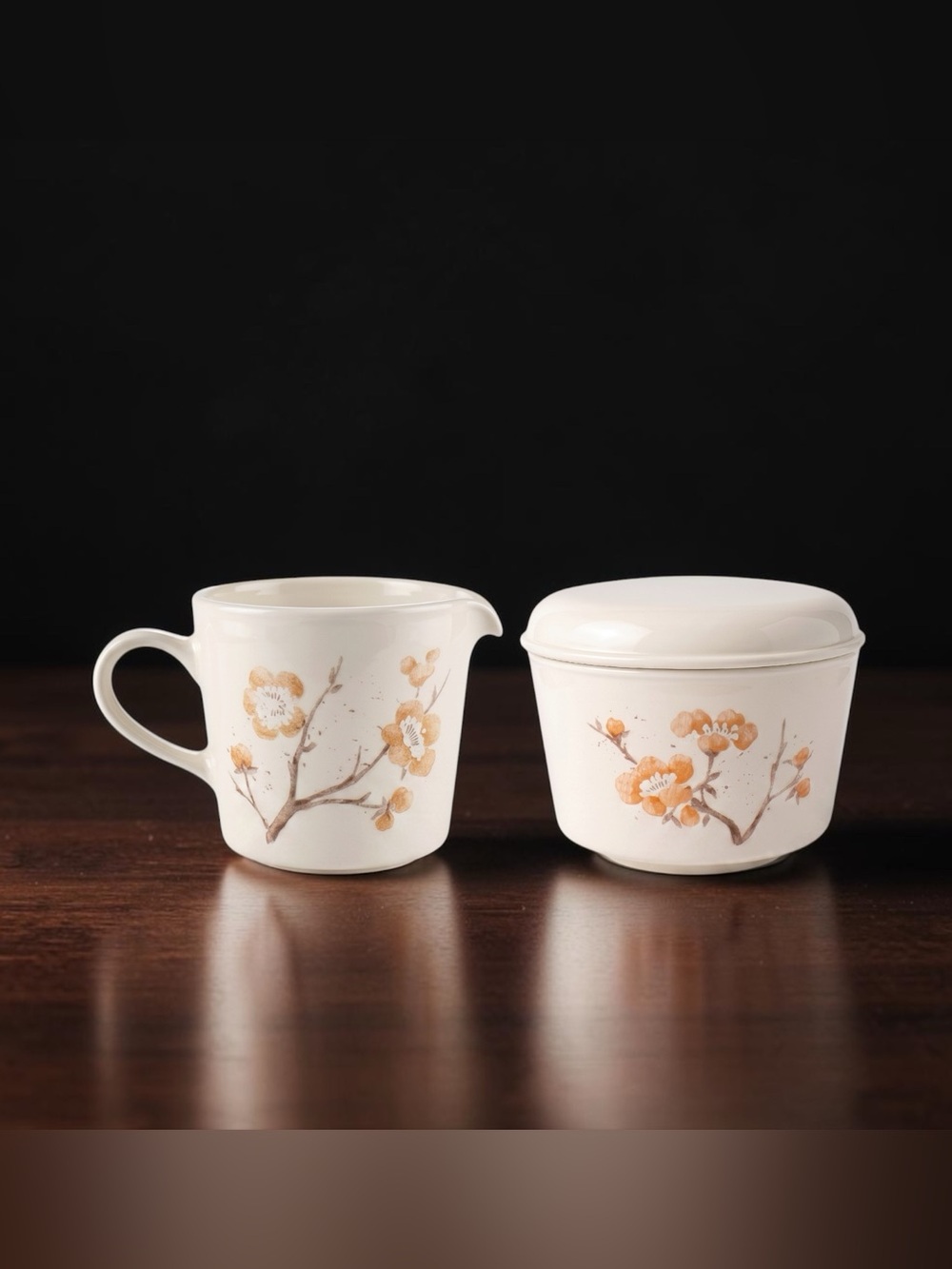 Vintage Corning China Blossom Creamer Sugar Bowl Lid Set
